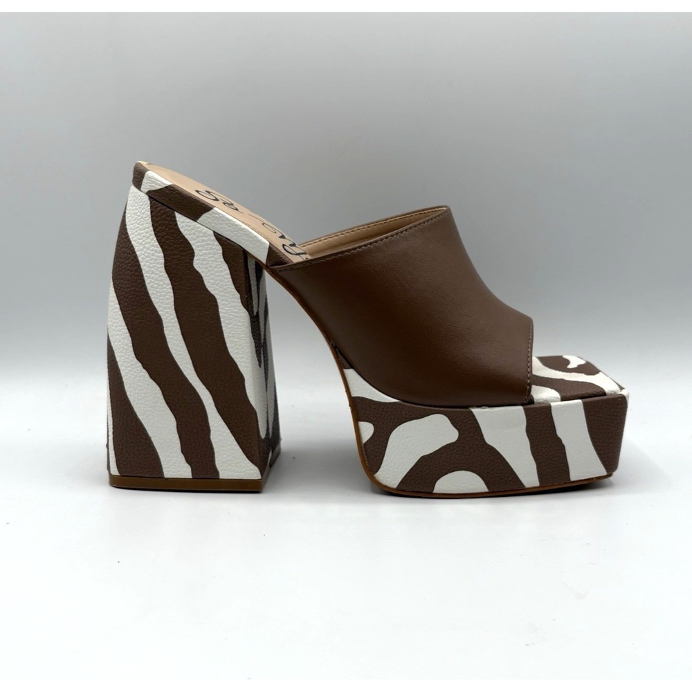 SO ME Platform Sandal Women's Size 8.5 Brown White Zebra High Heel‎ Shoe NWOB